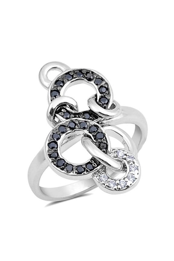 Circle Link Knot Black Cubic Zirconia Lock Loop Ring 925 Sterling Silver Band Jewelry Female Size 8