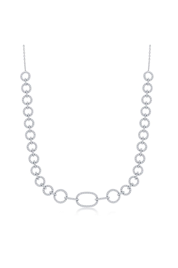 Circle Linked Chain with Cubic Zirconia Sterling Silver 16+2 Necklace Jewelry for Women or Teens
