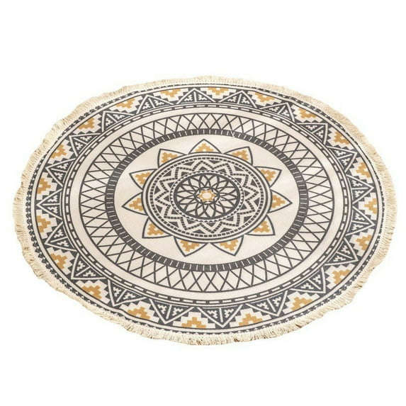 Circle Mandala Rug Round Woven Rug with Tassels Cotton Carpet Washable Printed Floor Mats Boho Non-slip Rug for Home Kitchen Living Room Bedroom