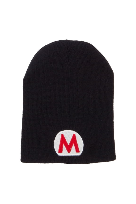 Circle Mario Embroidered Short Beanie - Black OSFM