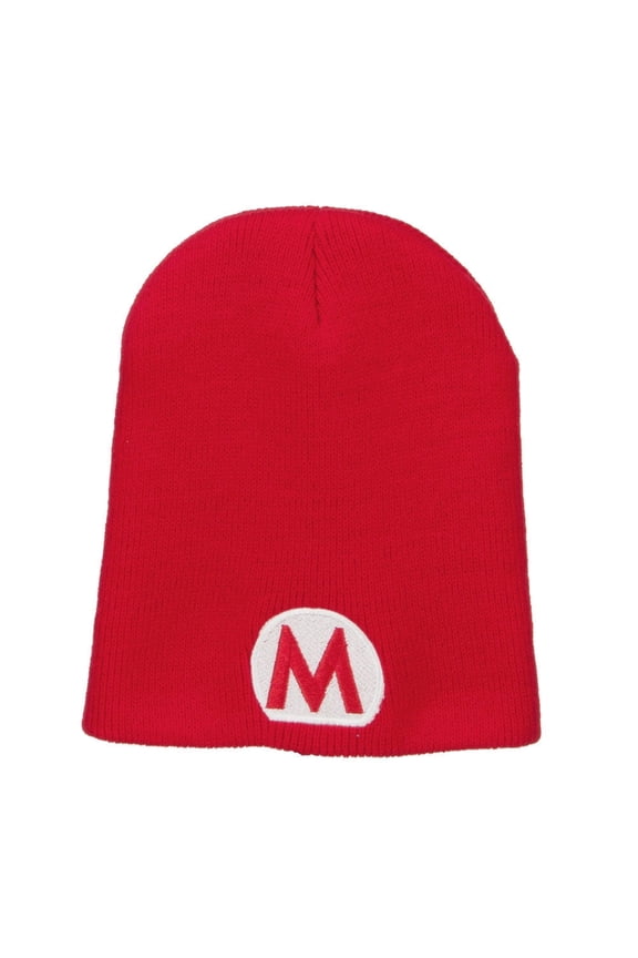 Circle Mario Embroidered Short Beanie - Red OSFM