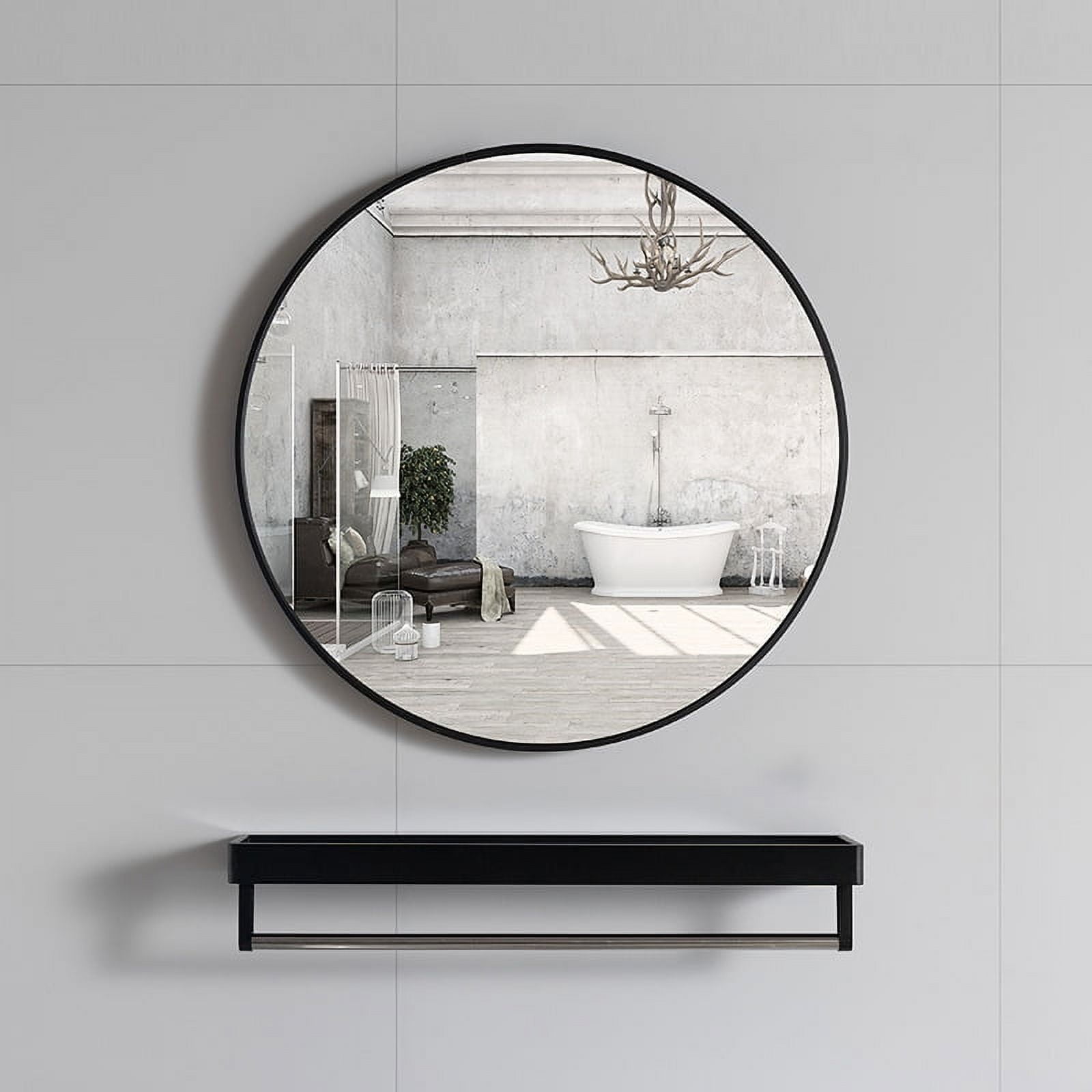 rozycher Round Mirror 24 Inch, Black Circle Mirror, Round Bathroom Mirror  for Wall, Wall Mirror Decor, Black Round Mirror for Bathroom, Living Room