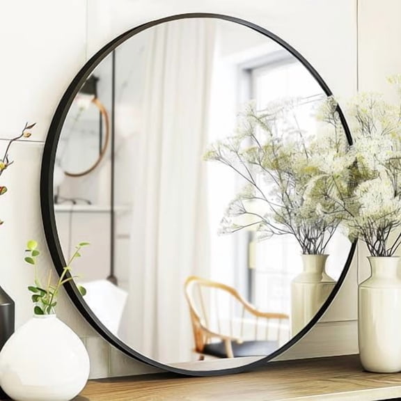 Circle Mirror 26 inch, Black Round Mirror, Round Bathroom Mirrors Metal Frame, Circle Mirrors for Living Room, Bathroom, Wall, Hallway.