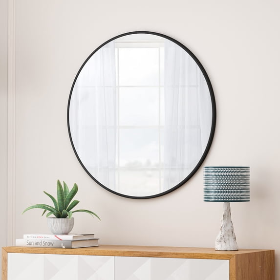 Circle Mirror 48" Wall Mounted Round Mirror With Metal Frame For Bathroom Living Room Bedroom Entryway