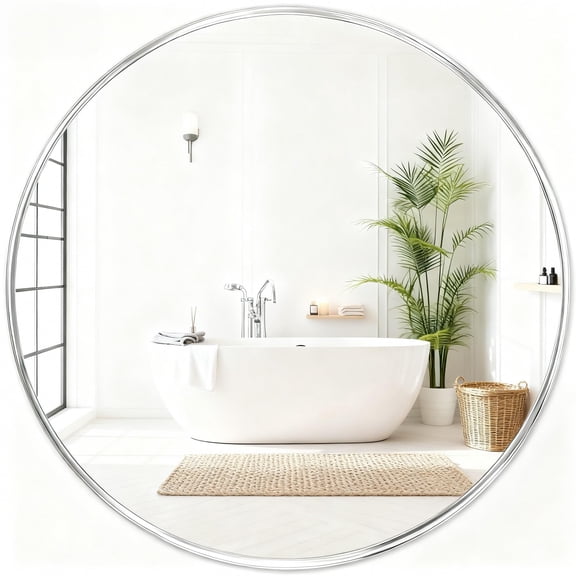 Circle Mirror For Wall 22 Inch - Round Bathroom Entryway Living Room Hallway Bedroom Decor Small Chrome Frame Mirrors