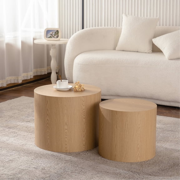 Circle Modern Coffee Table Set | Works in Various Primary Living Spaces | Eco-friendly P2 Particle Board | Space-saving Nesting Design