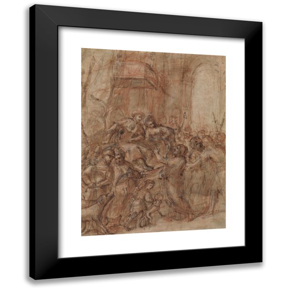 Circle of Morazzone (Pier Francesco Mazzucchelli) 12x14 Black Modern Framed Museum Art Print Titled - Saint John the Baptist Before Herod and Herodias (16th Century)