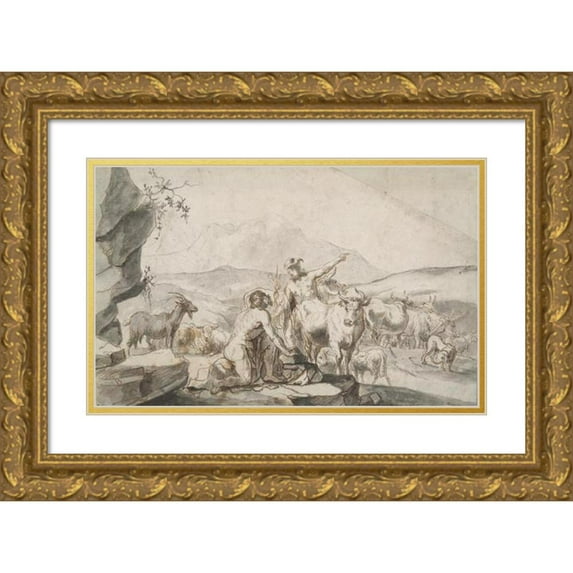 Circle of Moyses Matheusz van Uyttenbroeck 18x13 Gold Ornate Wood Frame and Double Matted Museum Art Print Titled - Mercury And Battus (17th Century)
