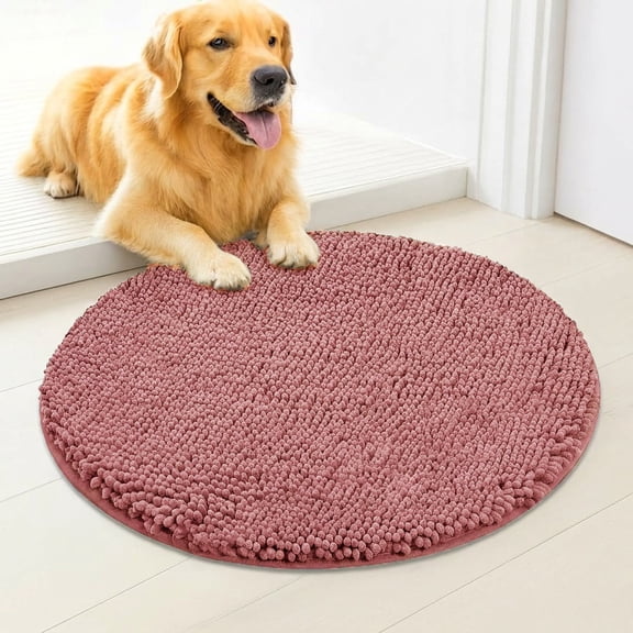 Circle Muddy Rug，Shown on TV – Super Absorbent Microfiber Dog Door Mat for Muddy Paws, Non-Slip Washable Pet Rug, Quick Dry Chenille Entryway Carpet, Machine Washable Indoor Outdoor Mat