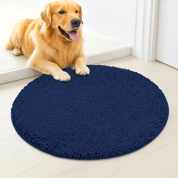 Circle Muddy Rug，Shown on TV – Super Absorbent Microfiber Dog Door Mat for Muddy Paws, Non-Slip Washable Pet Rug, Quick Dry Chenille Entryway Carpet, Machine Washable Indoor Outdoor Mat