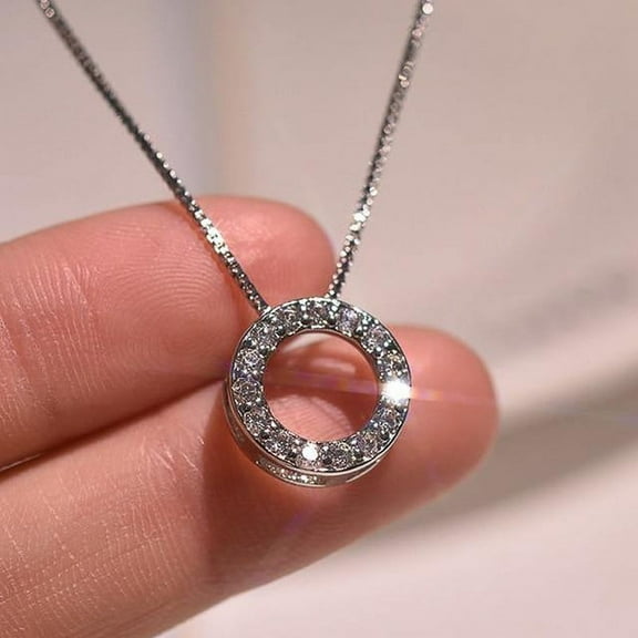Circle Necklace with Cubic Zirconia Simple Stylish Clavicle Chain Necklace for Women Wedding Eternity Jewelry