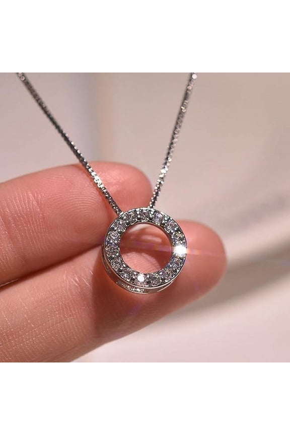 Circle Necklace with Cubic Zirconia Simple Stylish Clavicle Chain Necklace for Women Wedding Eternity Jewelry