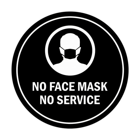 Circle No Face Mask No Service Sign (Black) - Large 8"