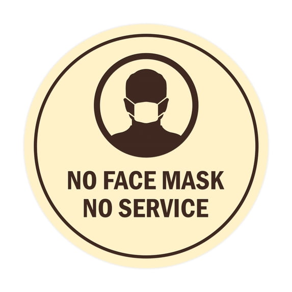 Circle No Face Mask No Service Sign (Ivory/Dark Brown) - Medium 6"