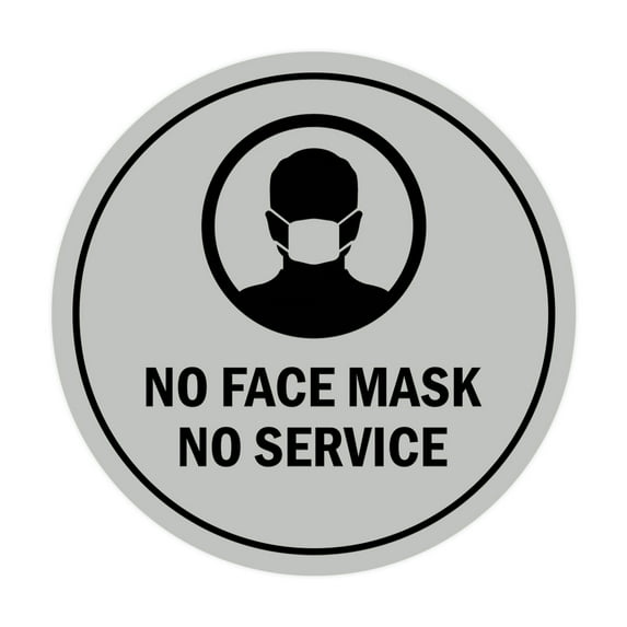 Circle No Face Mask No Service Sign (Lt Gray) - Small 4"