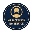 thumbnail image 1 of Circle No Face Mask No Service Sign (Navy Blue/Gold) - Small 4", 1 of 1
