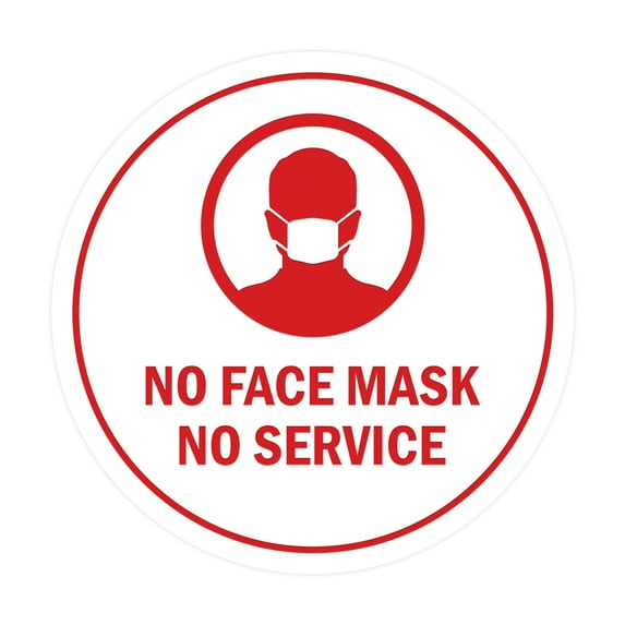 Circle No Face Mask No Service Sign (White/Red) - Medium 6"