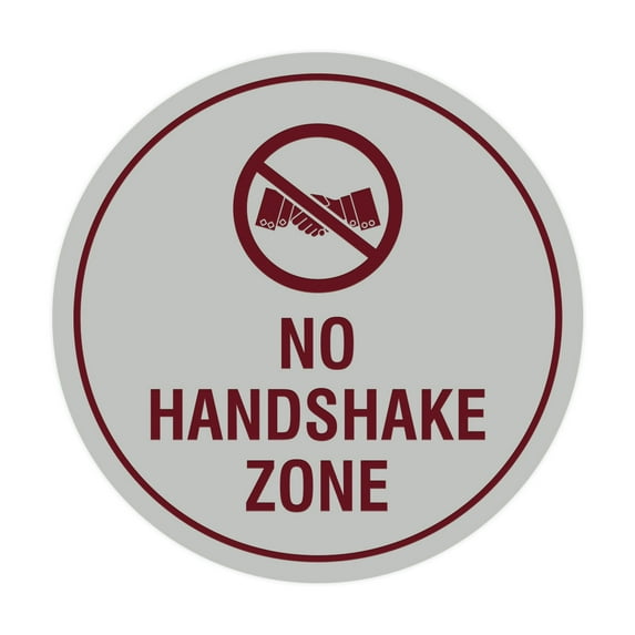 Circle No Handshake Zone Sign (Light Grey / Burgundy) - Small 4"