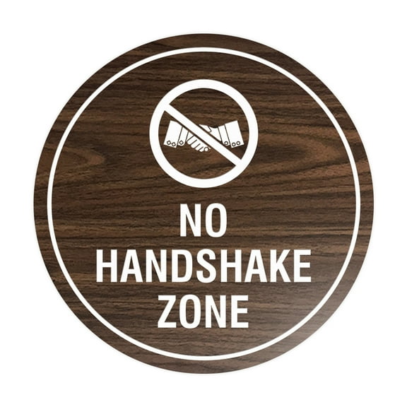 Circle No Handshake Zone Sign (Walnut) - Medium 6"