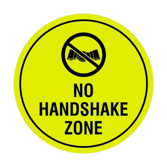 Circle No Handshake Zone Sign (Yellow / Black) - Medium 6"