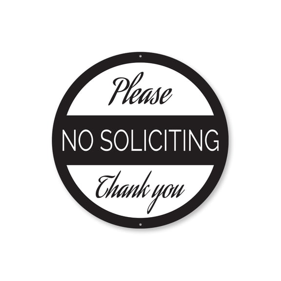 Circle No Soliciting Please Aluminum Metal Decor Sign - 12" Round