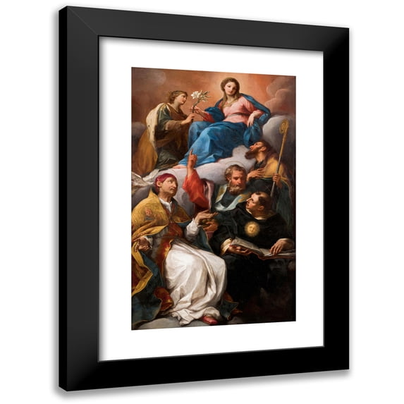 Circle Of Carlo Maratta 12x18 Black Modern Framed Museum Art Print Titled - The Virgin of the Immaculate Conception with Saints Catherine of Alexandria, Augustine Of Hippo, Nicholas of Bari,