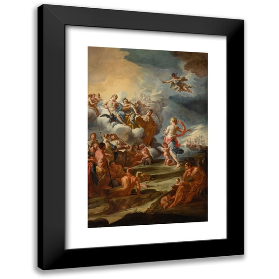 Circle Of Corrado Giaquinto 11x14 Black Modern Framed Museum Art Print Titled - Venus Appealing to Jupiter, Juno, and Apollo on Behalf Of&nbsp;The Trojan Fleet