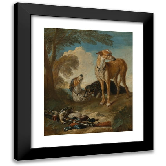 Circle Of Frans Snyders 12x14 Black Modern Framed Museum Art Print Titled - Three Hunting Dogs in a Landscape