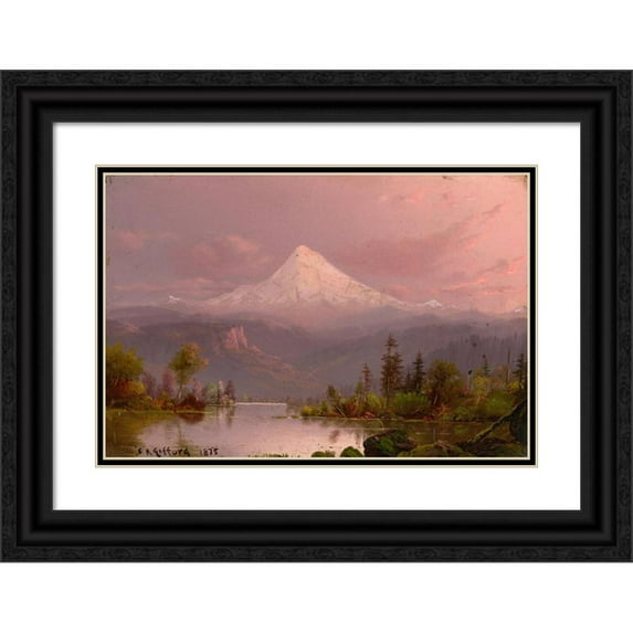 Circle Of Sanford Robinson Gifford 18x13 Black Ornate Wood Framed Double Matted Museum Art Print Titled - Mount Hood, Oregon (1875)