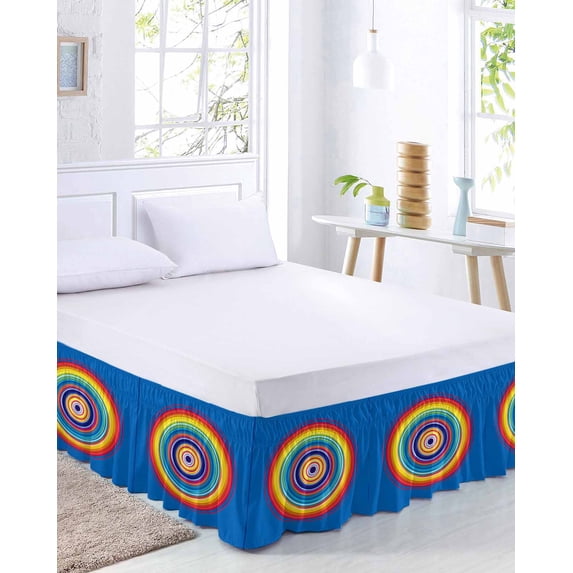 Circle Pattern Bed Skirt King Size 16 Inch Drop, Vintage Colorful ...