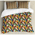 thumbnail image 1 of Circle Pattern Duvet Cover Set Queen Size, Abstract Vivid Geometric Modern Art with Symmetrical Simple Shapes Print, 3 Piece Bedding Set with 2 Pillow Shams, Multicolor, by Ambesonne, 1 of 3
