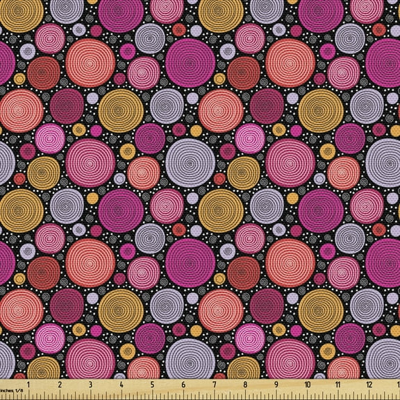 Circle Pattern Fabric by the Yard, Abstract Graphical Spirals in Geometric Swirling Style Ornaments, Decorative Upholstery Fabric for Chairs & Home Accents, 2 Yards, Multicolor by Ambesonne