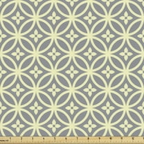 Circle Pattern Fabric by the Yard, Quatrefoil Style Flourish Ornamental Motif in Symmetry Vintage, Decorative Upholstery Fabric for Chairs & Home Accents, 5 Yards, Dimgray and Pale Yellow by Ambesonne