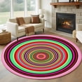 thumbnail image 1 of Circle Pattern Round Living Room Rugs 6 ft, Vintage Green Pink Red Stripes Texture Washable Area Rug with Non-Slip Sturdy Edge Binding Round Carpet for Kitchen Office Bedroom, 1 of 9