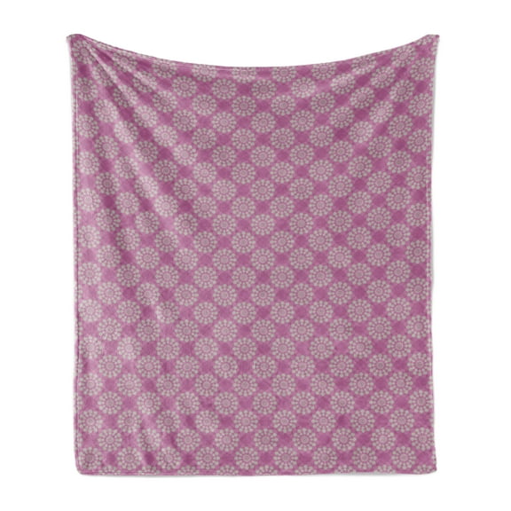 Circle Pattern Soft Flannel Fleece Blanket, Geometrical Motifs Flourishing Illustrations Lotus Flower Print, Cozy Plush for Indoor and Outdoor Use, 50" x 60", Pale Fuchsia and Dusk, by Ambesonne