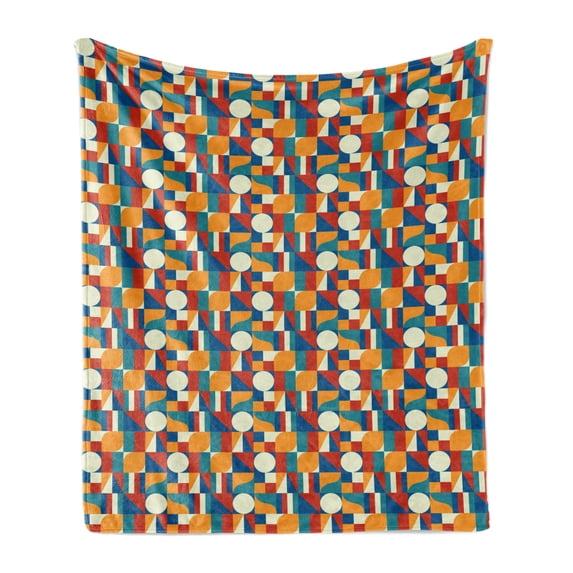 Circle Pattern Soft Flannel Fleece Throw Blanket, Abstract Vivid Geometric Modern Art with Symmetrical Simple Shapes Print, Cozy Plush for Indoor and Outdoor Use, 50" x 60", Multicolor, by Ambesonne