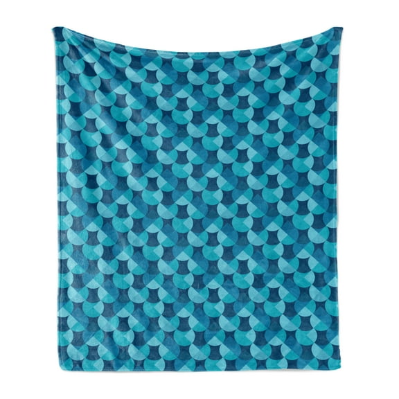 Circle Pattern Soft Flannel Fleece Throw Blanket, Round with Slight Details Dots, Cozy Plush for Indoor and Outdoor Use, 60" x 80", Sea Blue Seafoam, by Ambesonne