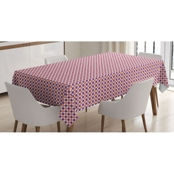 Circle Pattern Tablecloth, Round in 2 Colors Bicolour Geometric Art Print, Rectangle Satin Table Cover Accent for Dining Room and Kitchen, 60" X 84", Burnt Orange Dark Purple, by Ambesonne
