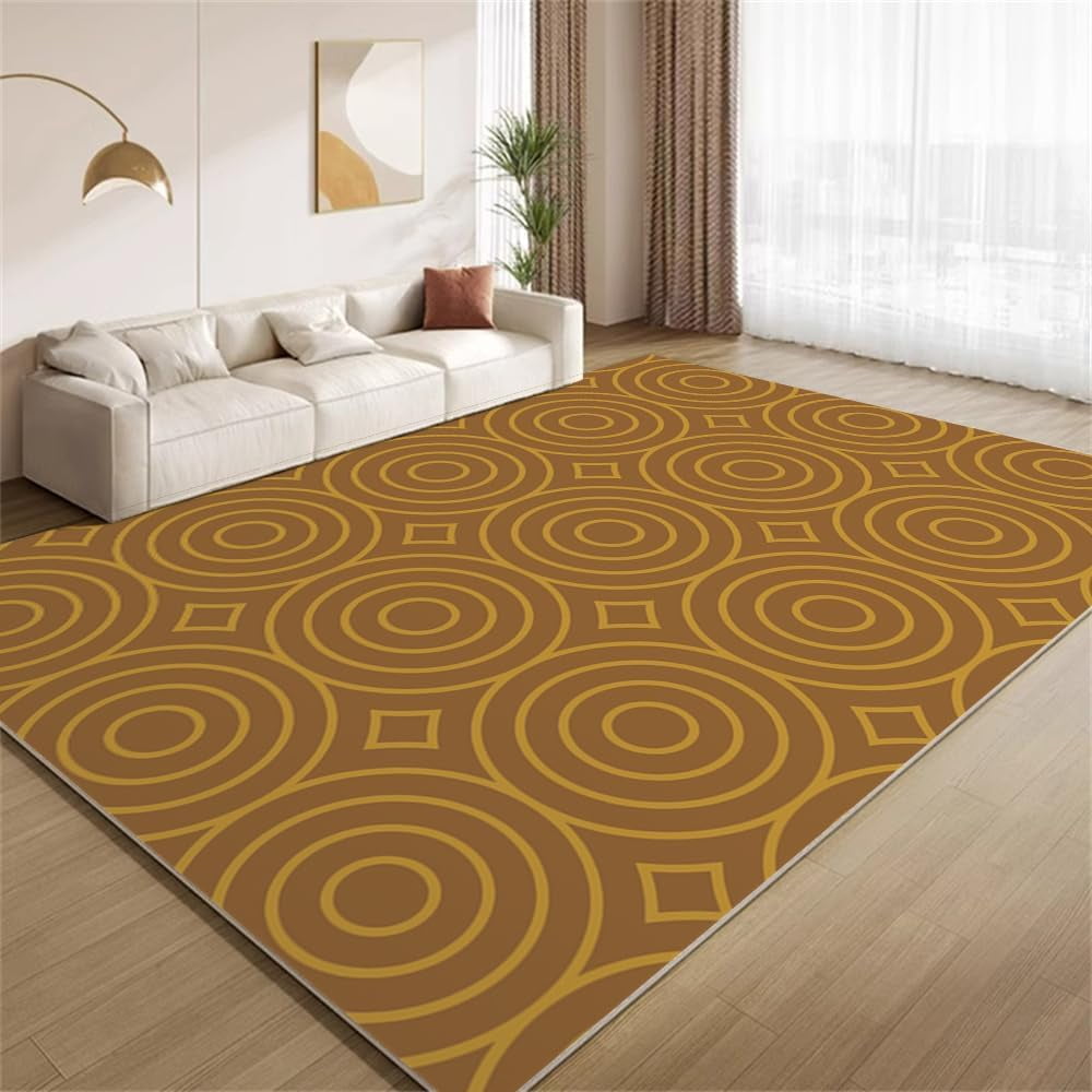 Circle Pattern Texture Area Rugs Vintage Brown Yellow Rugs Ultra Soft ...