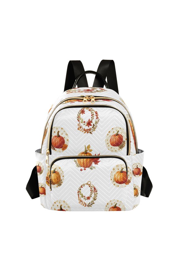 Circle Pattern with Dot Pumpkin Garland Thanksgiving Quilted Backpack Fashion Daypack Commuter Bag for Women 8.5 L