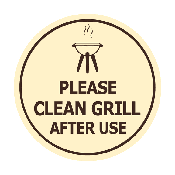 Circle Please Clean Grill After Use Sign (Ivory/Dark Brown) - Small