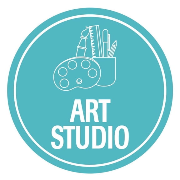 Circle Plus Art studio Wall or Door Sign Easy Installation Business & Studio Signage Size: 8 x 8 inch
