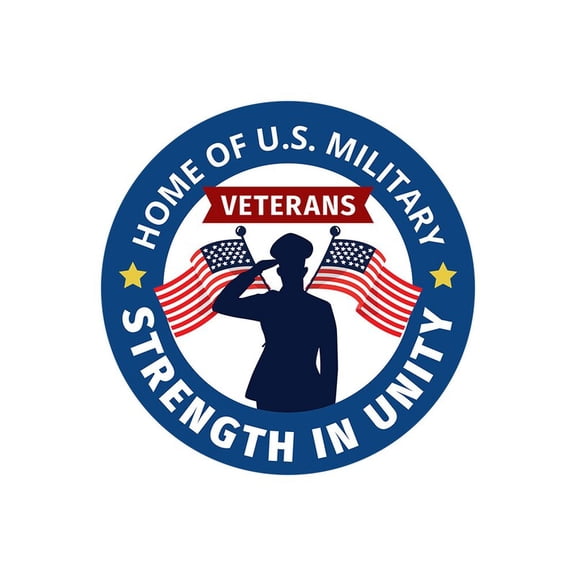 Circle Plus Home of U.S. Military Veterans: Strength in Unity Door or Wall Sign Honor Veterans with Military Signs Size: 12 x 12 inch