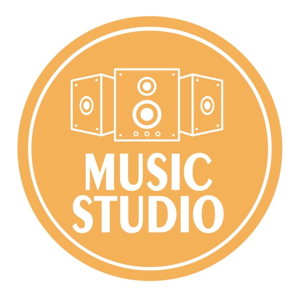 Circle Plus Music Studio Wall or Door Sign | Easy Installation | Business & Studio Signage -Small