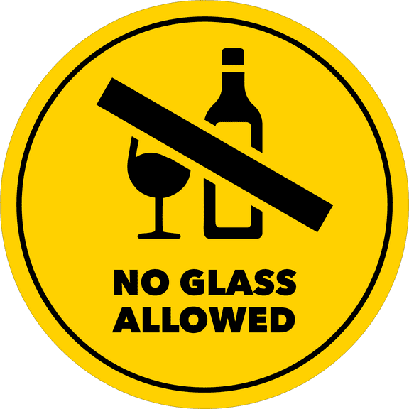 Circle Plus No Glass Allowed Wall or Door Sign | Easy Installation | Office & Public Parks Warning Signage -Small