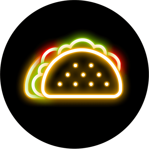 Circle Plus Taco Neon Graphic Style Wall or Door Sign | Live Streamer Gaming Themed Decoration - Large