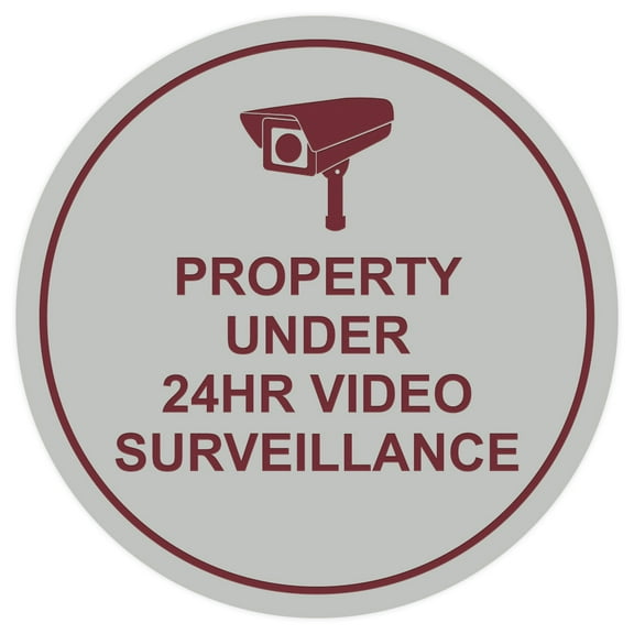 Circle Property Under 24hr Video Surveillance Wall / Door Sign - Lt Gray (Medium)