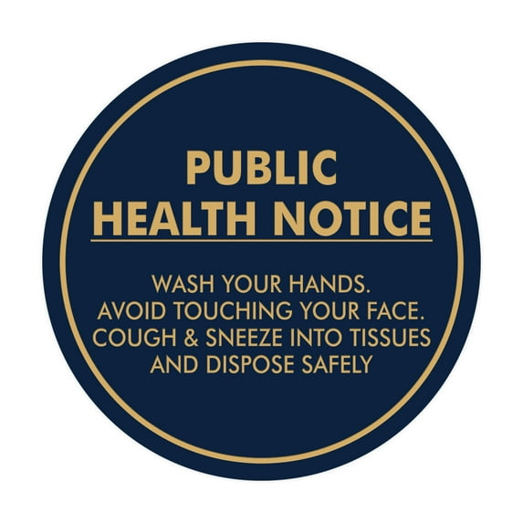 Circle Public Health Notice Wash Your Hands Sign (Navy Blue/Gold) - Medium 6"