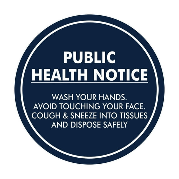 Circle Public Health Notice Wash Your Hands Sign (Navy Blue / White) - Small 4"