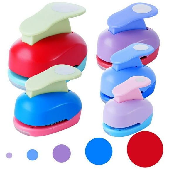 Circle Punch Set, 5Pcs Paper Hole Punches 3/8", 5/8", 1", 1.5", 2", Scrapbooking Spring-Action Lever Paper Punch Shapes for Paper Craft Card Making DIY Arts